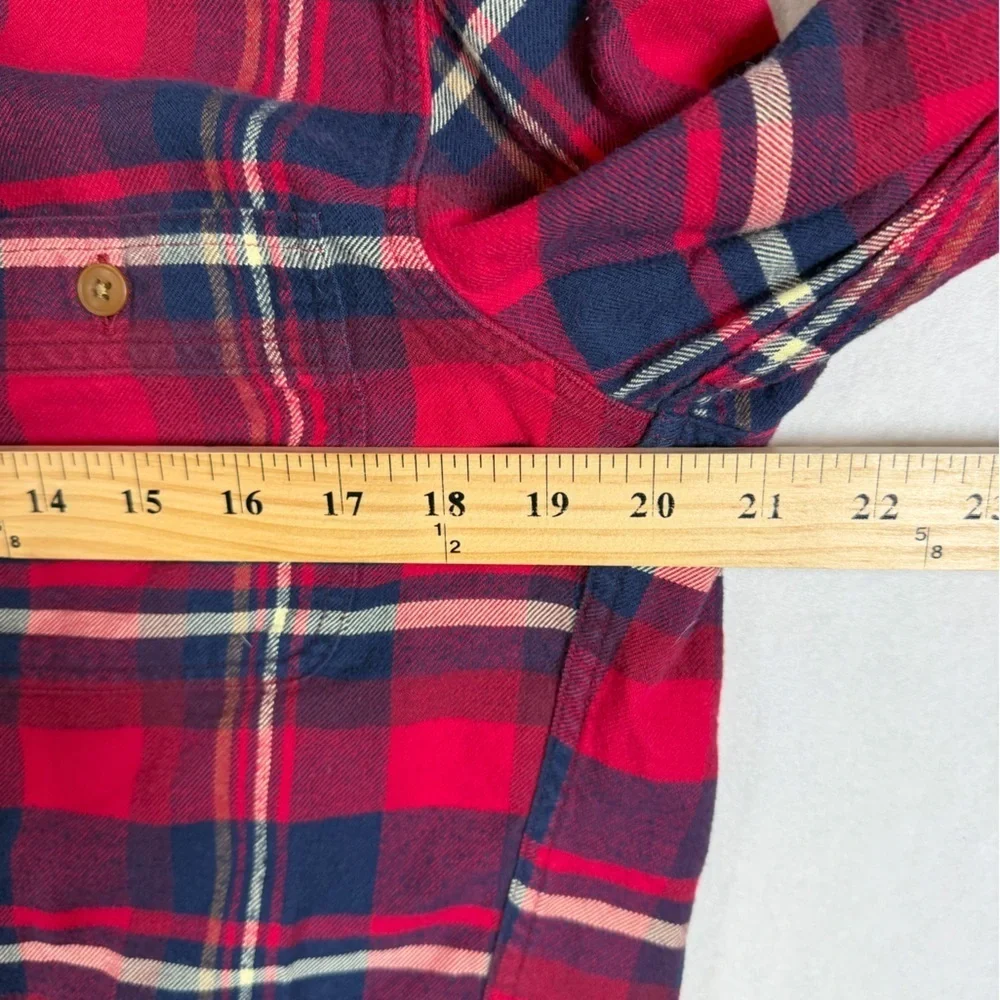 Lot of 2 J. Crew Medium Red and Blue Plaid Flannel Casual Button-Down Shirts